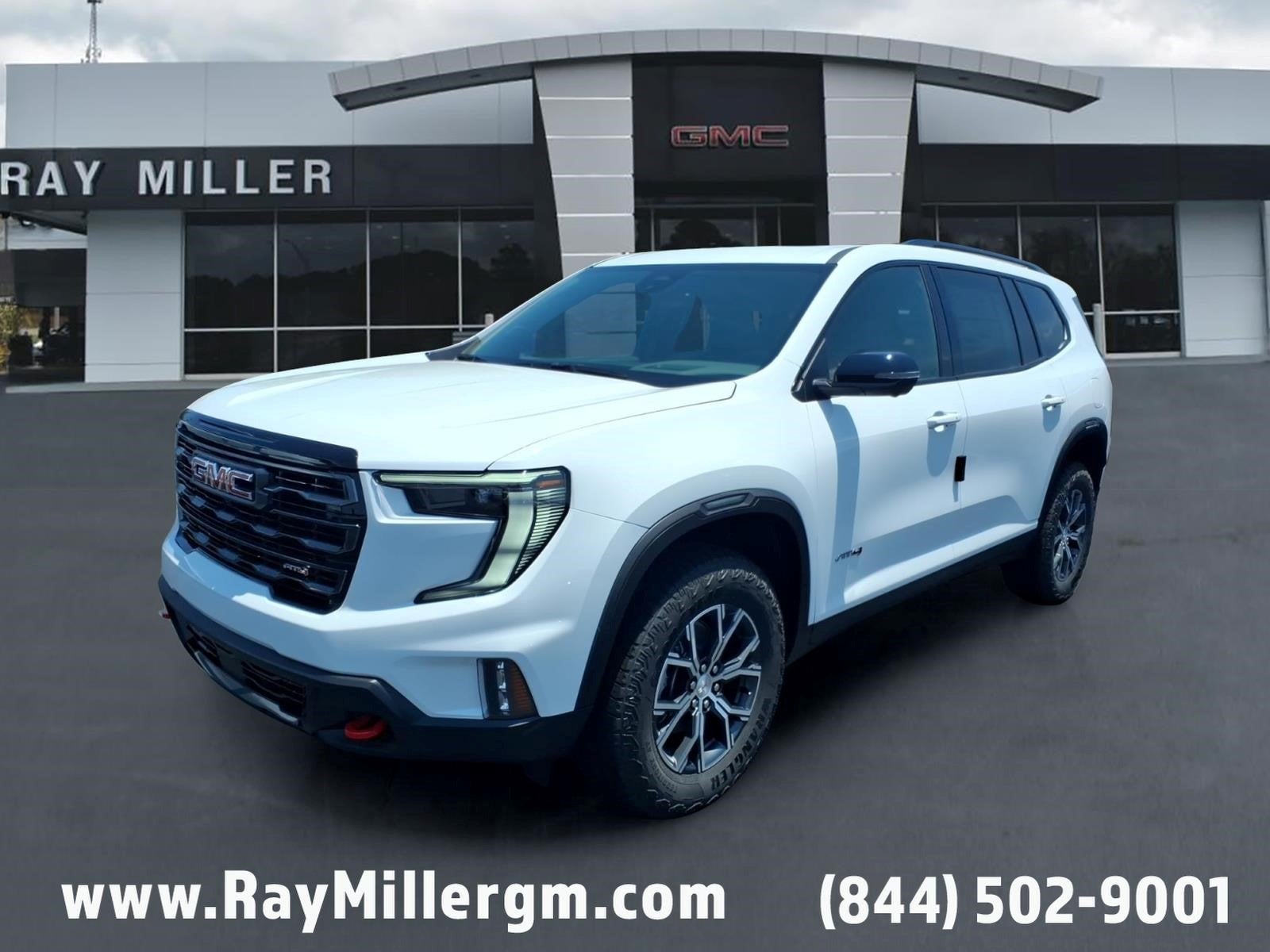 2026 GMC Acadia AT4 in Summit White — front three-quarter view