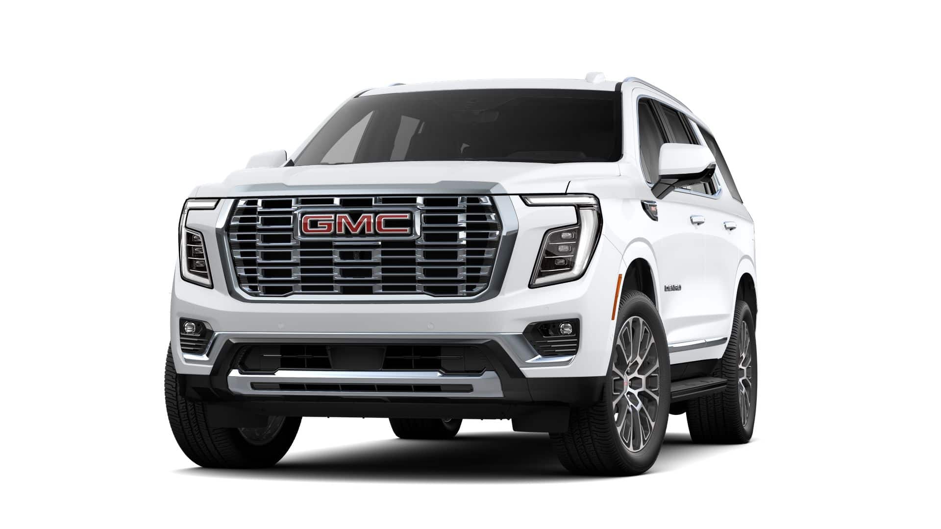 2026 GMC Yukon Denali in Summit White — front three-quarter view