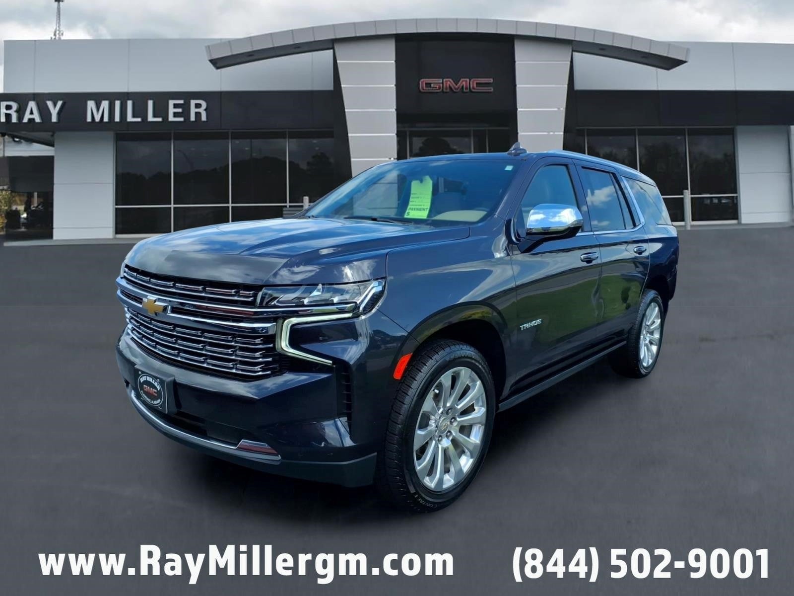 2022 Chevrolet Tahoe Premier in Dark Ash Metallic — front three-quarter view