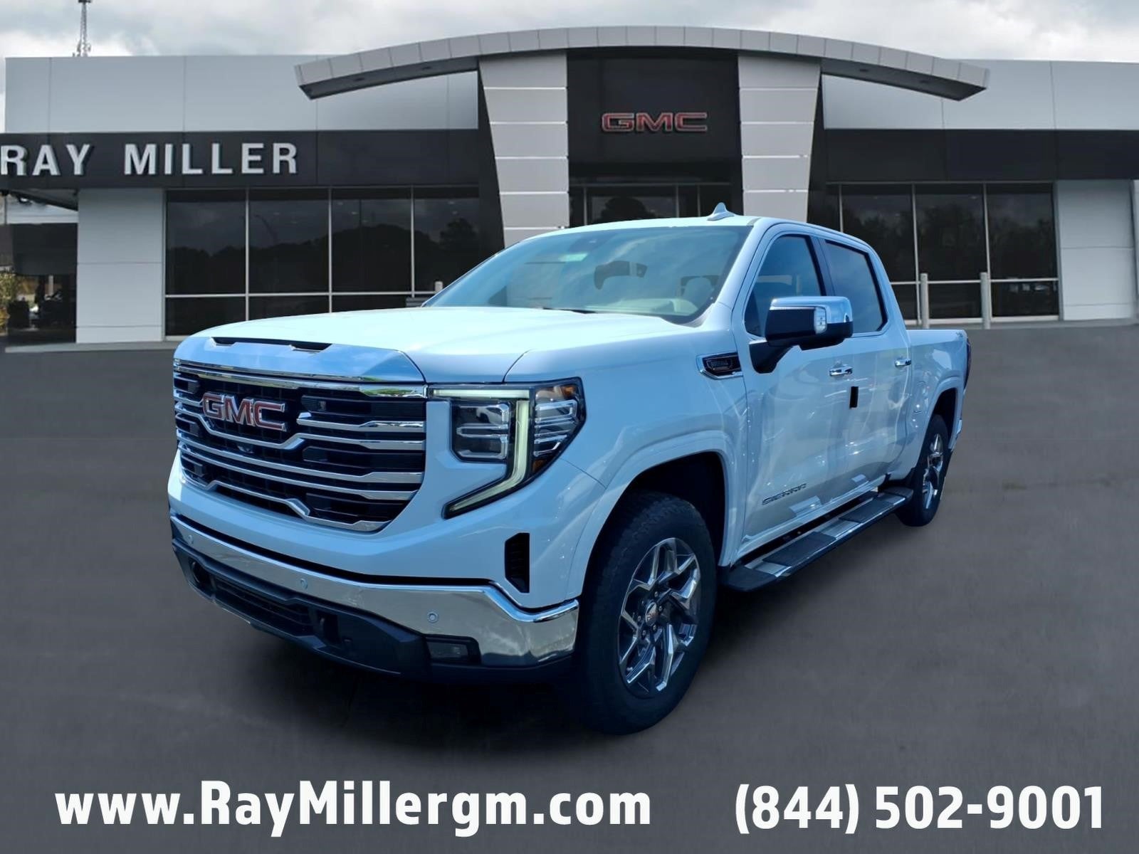 2026 GMC Sierra 1500 SLT in Glacier White Tricoat — front three-quarter view